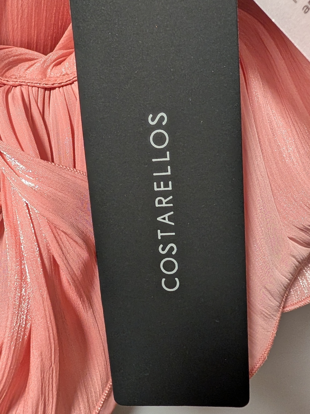 Costarellos Lurex Georgette Col. Cherry  Blossom Pink Ruffle Strap Dress Size 34 - Picture 4 of 4